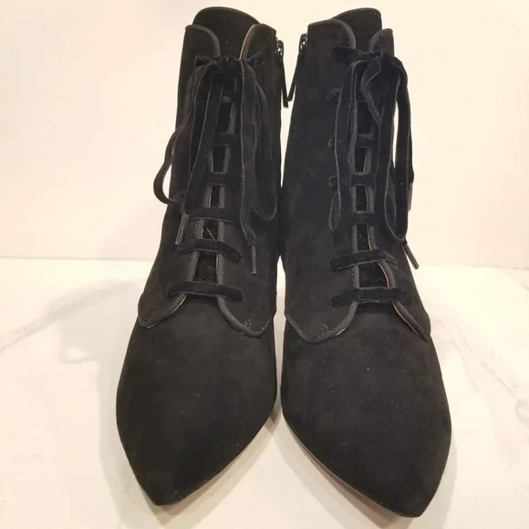 AD & Daughters Black Suede Lace Up Zip Ankle Boots Pointed Toe Heels Womens - Picture 2 of 11